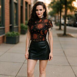 Sheer Black Floral Mesh Top W/ Long Sleeves & Stretch Fit – Gothic Chic NWT